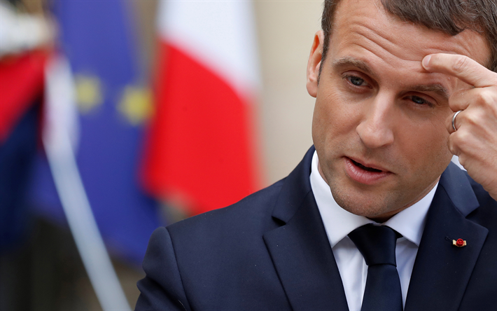Emmanuel Macron, 4k, Ranskan presidentti, muotokuva, poliitikko