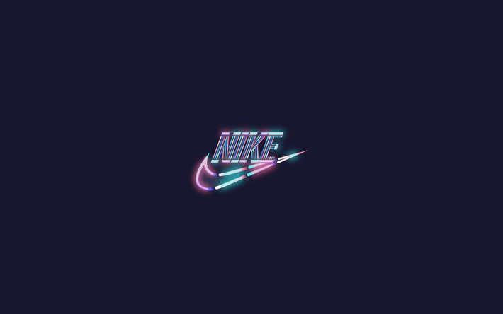 Nike, minimal, abstact logo, neon, violet background
