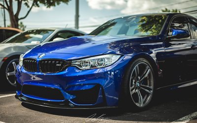 4k, BMW M3, F80, 2017 cars, tuning, blue m3, german cars, BMW