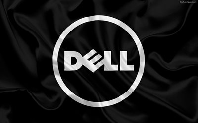 Dell, black silk background, Dell logo, emblem