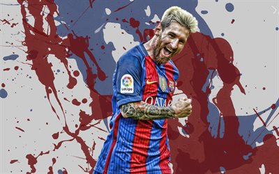 Lionel Messi, grunge art, luova tausta, Argentiinalainen jalkapalloilija, Barcelona FC, Liiga, Espanja, jalkapallo