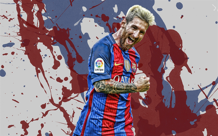 Lionel Messi, grunge arte, criativo fundo, Jogador de futebol argentino, O Barcelona FC, A Liga, Espanha, futebol
