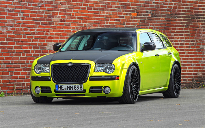 Chrysler 300C SRT, jaune wagon, roues noires, tuning 300C, des voitures Am&#233;ricaines, Chrysler