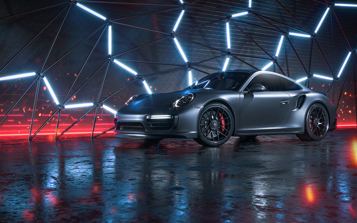 بورش 911 توربو S CGI, 2018, الرمادي الرياضية كوبيه, ضبط, سباق السيارات, الألمانية للسيارات الرياضية, بورش