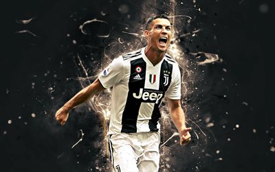 Cristiano Ronaldo, alegria, A Juventus FC, estrelas do futebol, Serie A, Ronaldo, CR7, luzes de neon, Futebolista portugu&#234;s, CR7 Juve, futebol, A Juventus