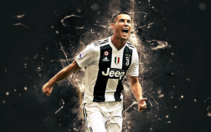 Cristiano Ronaldo, joy, Juventus FC, football stars, Serie A, Ronaldo, CR7, neon lights, Portuguese footballer, CR7 Juve, soccer, Bianconeri