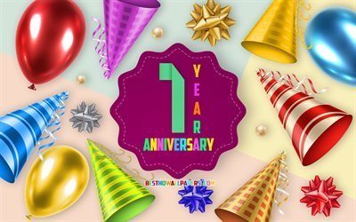 1st Anniversary, Greeting Card, Anniversary Balloon Background, creative art, 1 Years Anniversary, silk bows, 1st Anniversary sign, Anniversary Background
