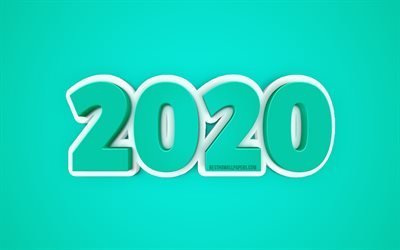 2020 Year concepts, Turquoise 2020 background, 3D 2020 background, Happy New Year 2020, creative art, 2020 concepts