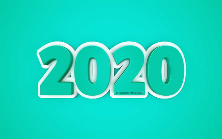 2020 A&#241;o de conceptos, Turquesa 2020 fondo, 3D 2020 fondo, Feliz Nuevo A&#241;o 2020, arte creativo, 2020 conceptos