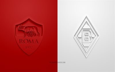 AS Roma vs Borussia Monchengladbach, Europa League, 2019, promo, football match, UEFA, Group J, UEFA Europa League, AS Roma, Borussia Monchengladbach, 3d art, 3d logo, Roma vs Borussia