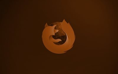 Mozilla Firefox brown, 4k, criativo, fundo marrom, Mozilla Firefox logo 3D, Mozilla Firefox logotipo, obras de arte, Mozilla Firefox