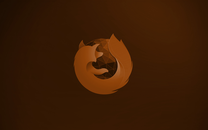 Mozilla Firefox brown logo, 4k, creative, brown background, Mozilla Firefox 3D logo, Mozilla Firefox logo, artwork, Mozilla Firefox