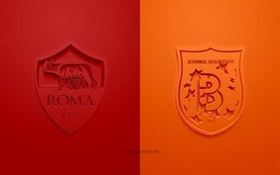 Roma vs Istanbul Basaksehir, Europa League, 2019, promo, football match, UEFA, Group J, UEFA Europa League, AS Roma, Istanbul Basaksehir, 3d art, 3d logo
