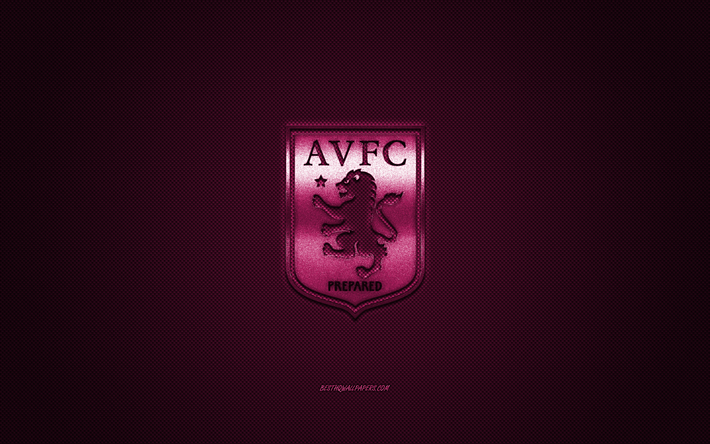 El Aston Villa FC, club de f&#250;tbol ingl&#233;s, la Premier League, p&#250;rpura logo, p&#250;rpura de fibra de carbono de fondo, de f&#250;tbol, de Birmingham, Inglaterra, el Aston Villa logotipo