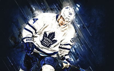 Auston Matthews, Toronto Maple Leafs, portrait, NHL, blue creative background, USA, American hockey player, creative art, hockey