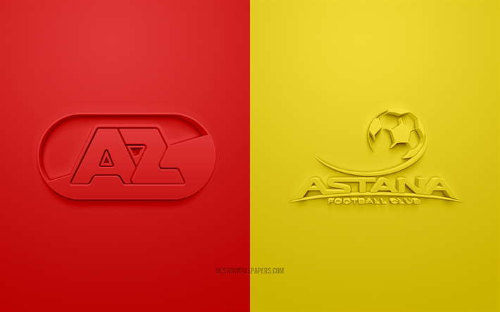 AZ Galatasaray vs FC Astana, UEFA Avrupa Ligi, 2019, futbol ma&#231;ı, UEFA Şampiyonlar Ligi Grup L, AZ Alkmaar, FC Astana, 3d, sanat, logo
