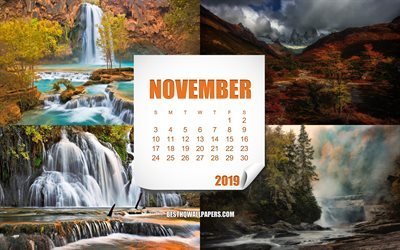 2019 November Calendar, autumn, calendar with autumn landscapes, November, Calendar 2019 November