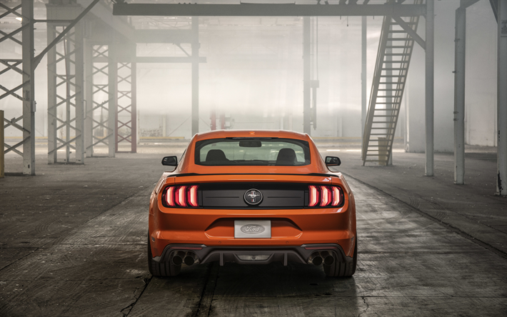 4k, Ford Mustang, vue de dos, 2020 voitures, supercars, orange Ford Mustang, 2020 Ford Mustang, les voitures am&#233;ricaines, Ford