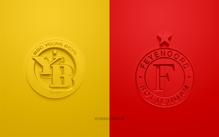 BSC Young Boys vs Feyenoord, l&#39;Europa League, 2019, promo, partita di calcio, UEFA, Gruppo G di UEFA Europa League, il BSC Young Boys, il Feyenoord, arte 3d, 3d logo, Young Boys vs Feyenoord