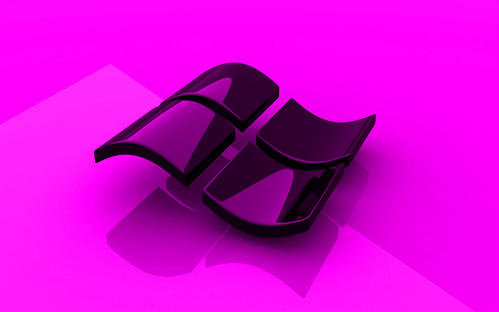 Windows violette logo, art 3D, syst&#232;me d&#39;exploitation, fond mauve, Windows logo 3D, Windows, creative, le logo Windows