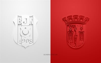 Besiktas vs SC Braga, Europa League, 2019, promo, football match, UEFA, Group K, UEFA Europa League, Besiktas, SC Braga, 3d art, 3d logo, Besiktas vs Braga