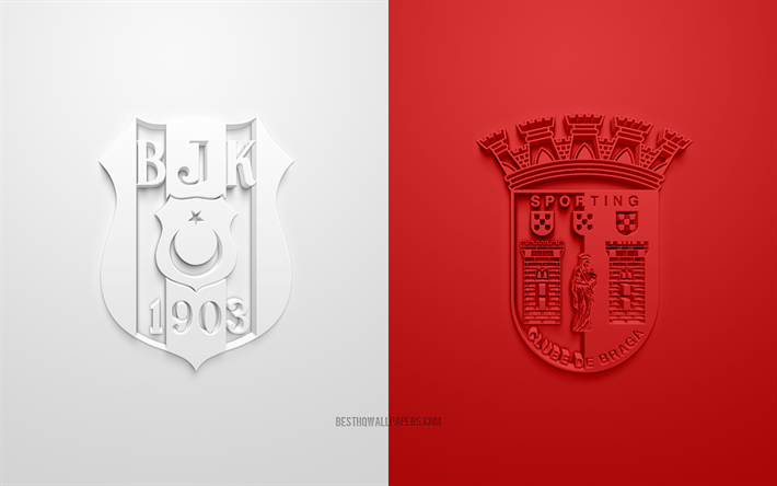 Besiktas vs SC Braga, Europa League, en 2019, promo, partido de f&#250;tbol, la UEFA, el Grupo K de la UEFA Europa League, el Besiktas, el SC Braga, arte 3d, 3d logotipo, Besiktas vs Braga