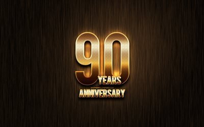 90 Ans Anniversaire, golden glitter signes, anniversaire, concepts, linéaire en métal de fond, le 90e anniversaire, créatif, Or 90e anniversaire signe