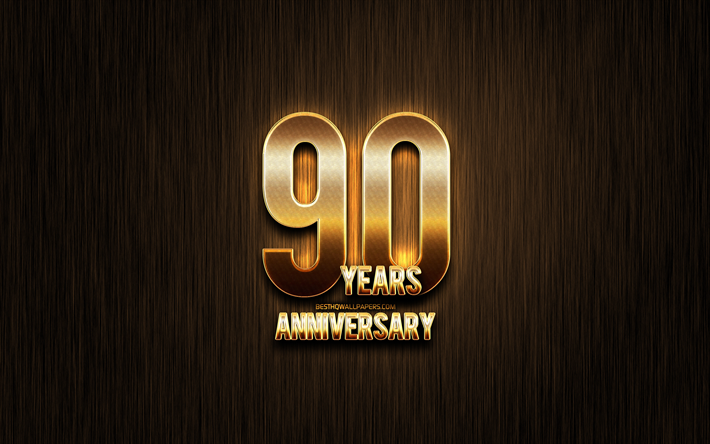 90 Ans Anniversaire, golden glitter signes, anniversaire, concepts, lin&#233;aire en m&#233;tal de fond, le 90e anniversaire, cr&#233;atif, Or 90e anniversaire signe