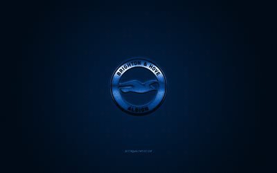 Brighton Hove Albion FC, English football club, Premier League, blue logo, blue carbon fiber background, football, England, Brighton Hove Albion logo