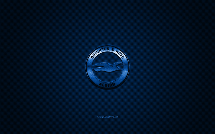 Brighton Hove Albion FC, English football club, Premier League, blue logo, blue carbon fiber background, football, England, Brighton Hove Albion logo
