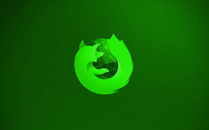 Mozilla Firefox green logo, 4k, creative, green background, Mozilla Firefox 3D logo, Mozilla Firefox logo, artwork, Mozilla Firefox