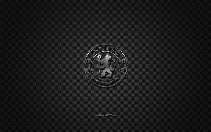 Le Chelsea FC, club de football anglais de Premier League, logo argent&#233;, gris en fibre de carbone de fond, football, Londres, Angleterre, Chelsea FC logo