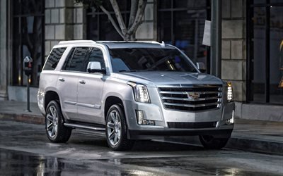 Cadillac Escalade, 2019, exterior, front view, new silver Escalade, luxury SUV, american cars, Cadillac