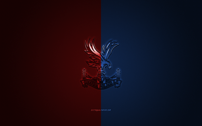 Crystal Palace FC, Englannin football club, Premier League, sininen-punainen logo, sininen-punainen hiilikuitu tausta, jalkapallo, Lontoo, Englanti, Crystal Palace FC-logo