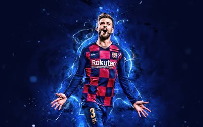 Gerard Pique, 2019, FC Barcelona, spanska fotbollsspelare, m&#229;l, Ligan, Gerard Pique Bernabeu, Barca, fotboll, neon lights, LaLiga, Spanien