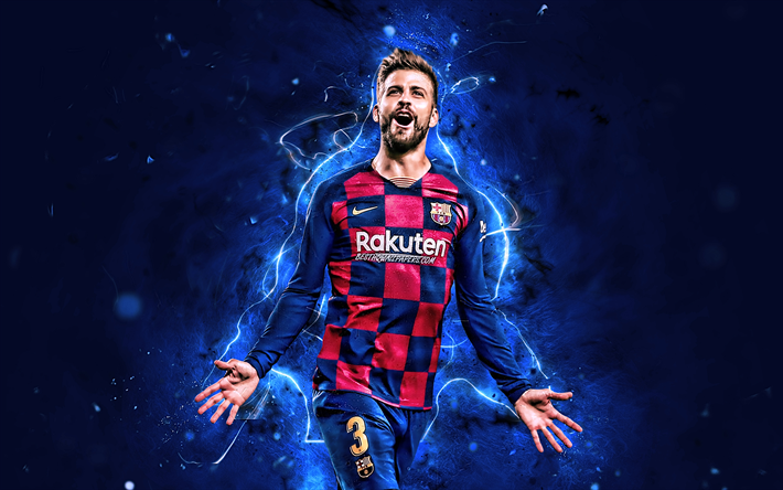 Gerard Pique, 2019, Barcelona FC, espanjalaiset jalkapalloilijat, tavoite, Liiga, Gerard Pique Bernabeu, Barca, jalkapallo, neon valot, LaLiga, Espanja