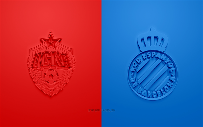 CSKA vs Espanyol, Europa League, 2019, promo, football match, UEFA, Group H, UEFA Europa League, RCD Espanyol, CSKA Moscow, 3d art, 3d logo