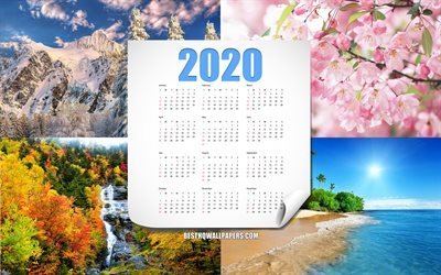 2020 Kalenteri, kaikki kuukautta, Vuonna 2020, 4 Kausi k&#228;sitteit&#228;, kalenteri vuodelle 2020, 4 vuodenaikaa tausta
