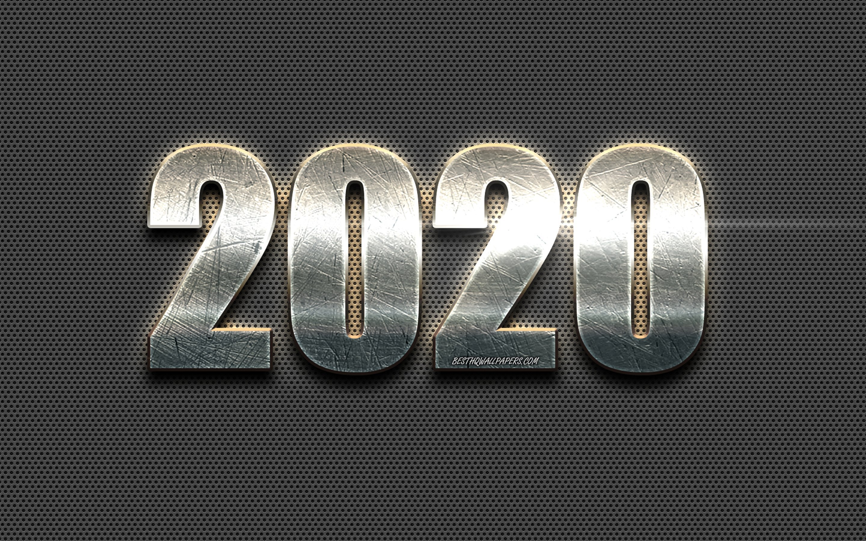 2020 2020 metal arka plan, çelik harf, çelik, 2020 yazıt,...