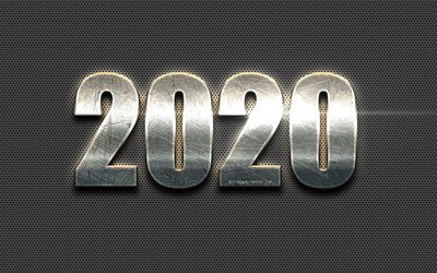 2020 metal background, steel letters, steel 2020 inscription, metal mesh texture, Happy New Year 2020, creative art, 2020 concepts