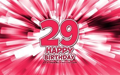 Happy 29th birthday, 4k, purple abstract rays, Birthday Party, creative, Happy 29 Years Birthday, 29th Birthday Party, cartoon art, Birthday concept, 29th Birthday