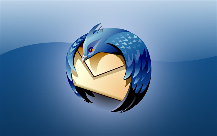 Mozilla Thunderbird logotyp, 3D-konst, kreativa, webbl&#228;sare, Mozilla Thunderbird, bl&#229; bakgrund