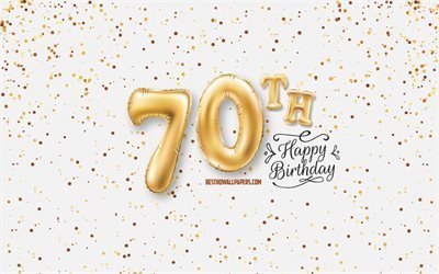 70Happy Birthday, 3d風船の文字, お誕生の背景と風船, 70歳の誕生日, 嬉しい70歳の誕生日, 白背景, お誕生日おめで, ご挨拶カード