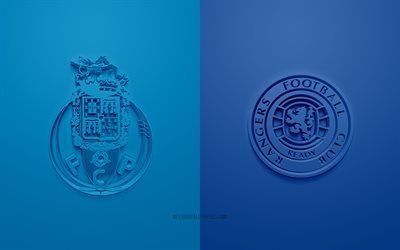 FC Porto vs Rangers FC, Europa League, 2019, promo, partita di calcio, UEFA, Gruppo G di UEFA Europa League, l&#39;FC Porto, Rangers FC, arte 3d, 3d logo, Porto vs Rangers