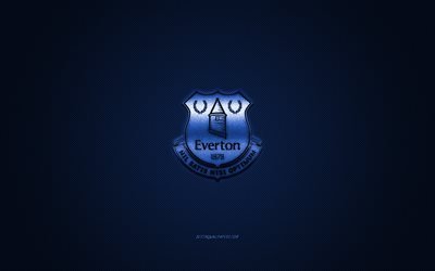 Everton FC, Engelska football club, Premier League, bl&#229; logo, bl&#229; kolfiber bakgrund, fotboll, Liverpool, England, Everton FC logotyp