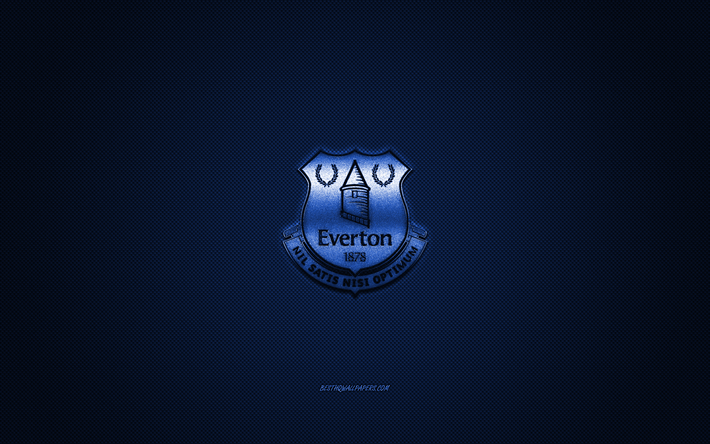 Everton FC, İngiltere Futbol Kul&#252;b&#252;, İngiltere Premier Ligi, mavi logo, mavi karbon fiber arka plan, futbol, Liverpool, İngiltere, Everton FC logosu