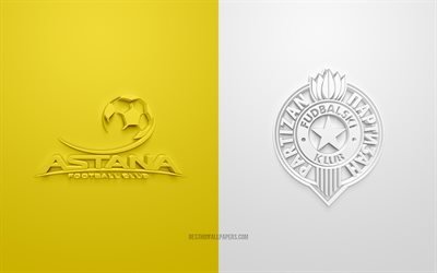 FC Astana vs Partizan, Europa League, 2019, promo, football match, UEFA, Group L, UEFA Europa League, FC Astana, Partizan Belgrade, 3d art, 3d logo