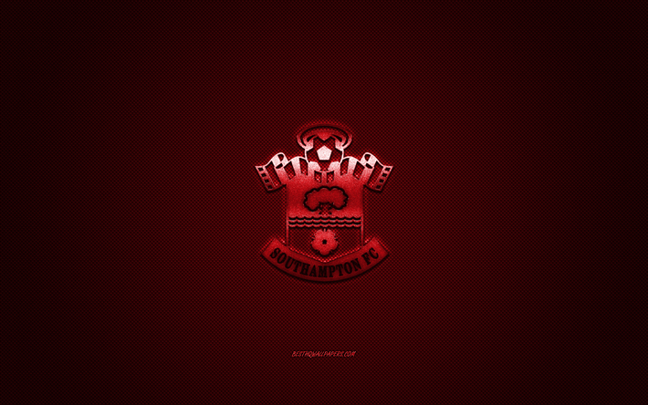 FC Southampton, club de football anglais de Premier League, logo rouge, rouge de fibre de carbone de fond, le football, le Southampton, en Angleterre, Southampton FC logo
