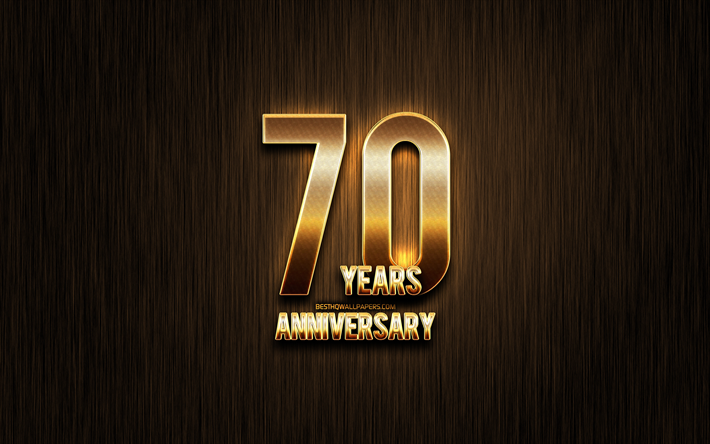 70 Ans Anniversaire, golden glitter signes, anniversaire, concepts, lin&#233;aire en m&#233;tal de fond, 70e anniversaire, cr&#233;atif, Or 70e anniversaire de la signer