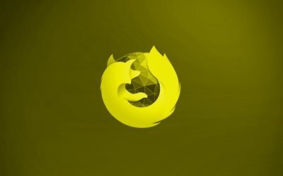 Mozilla Firefox keltainen logo, 4k, luova, keltainen tausta, Mozilla Firefox 3D logo, Mozilla Firefox-logo, kuvitus, Mozilla Firefox
